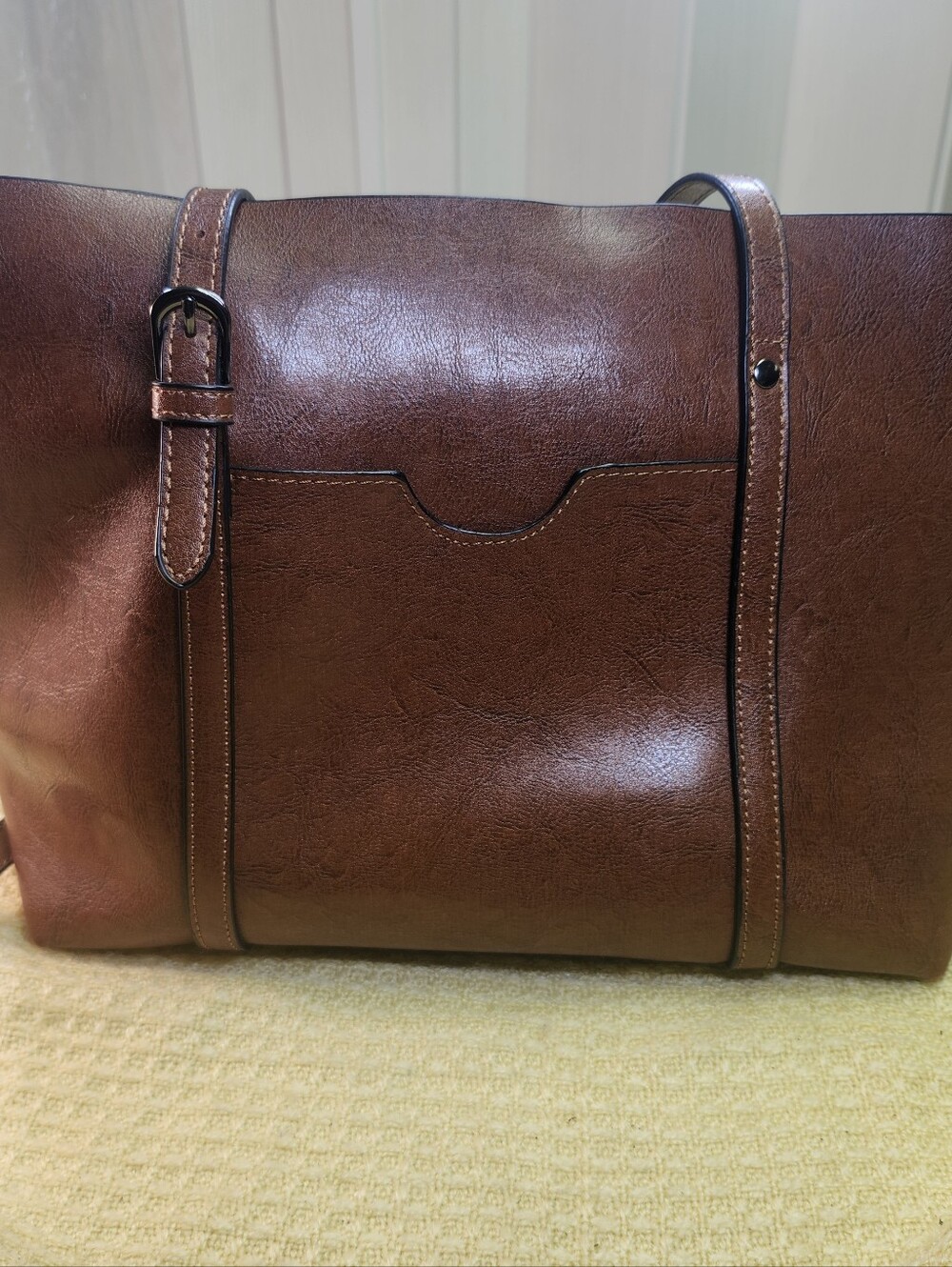 Men's Brown Leather Laptop Tote Bag with Front Pocket